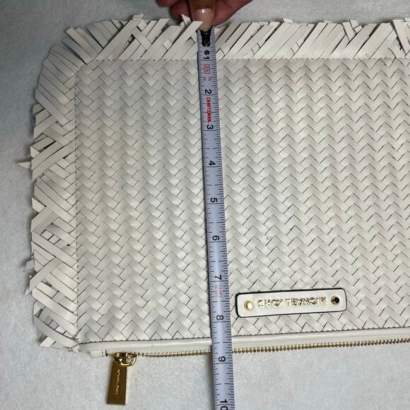 NWT Michael Kors Jet Set Woven Fray Edge Optic White Zip Pouch Clutch Wristlet - Picture 10 of 10